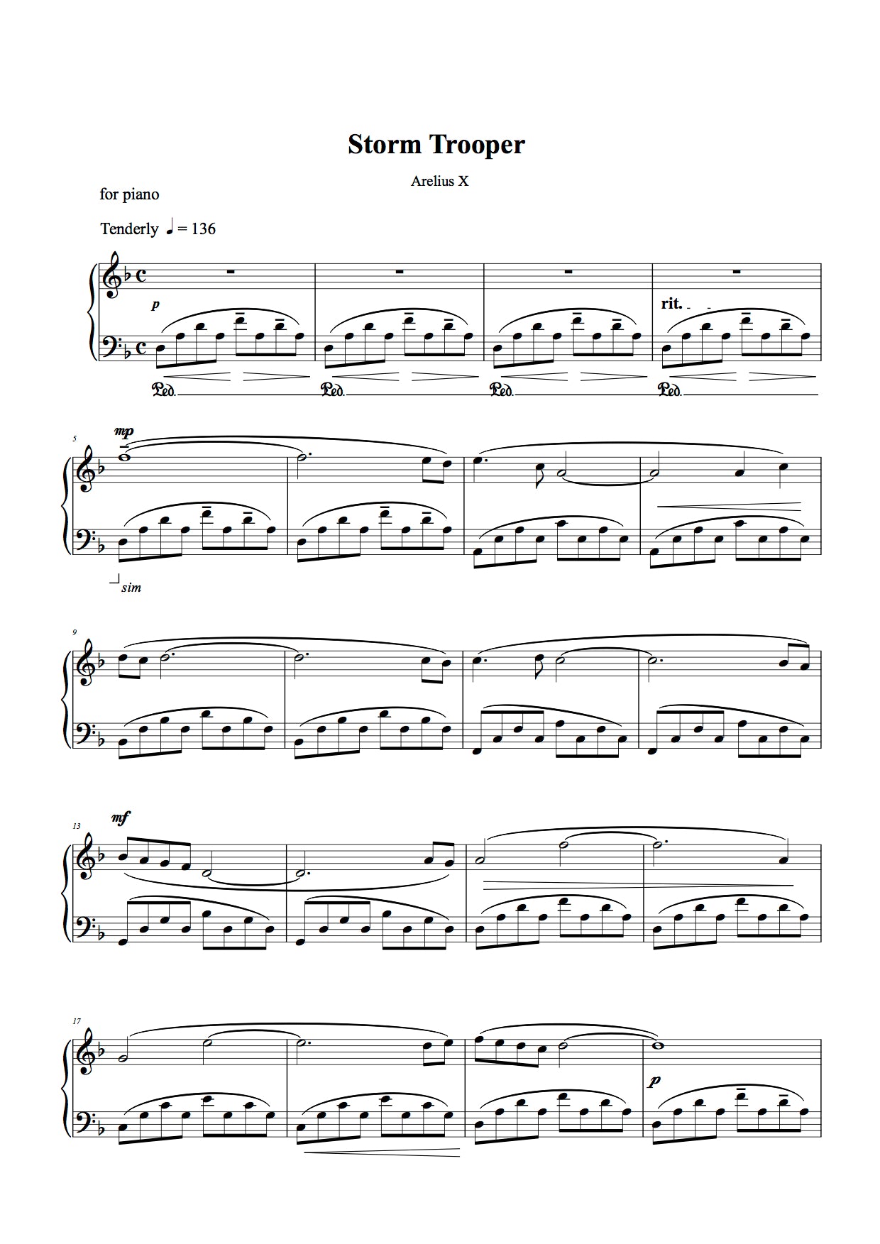Storm Trooper (Piano Solo by Arelius) - Sheet Music