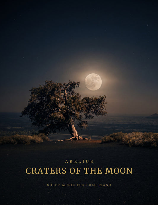 Craters of the Moon sheet music cover: a lone tree under a full moon, Arelius