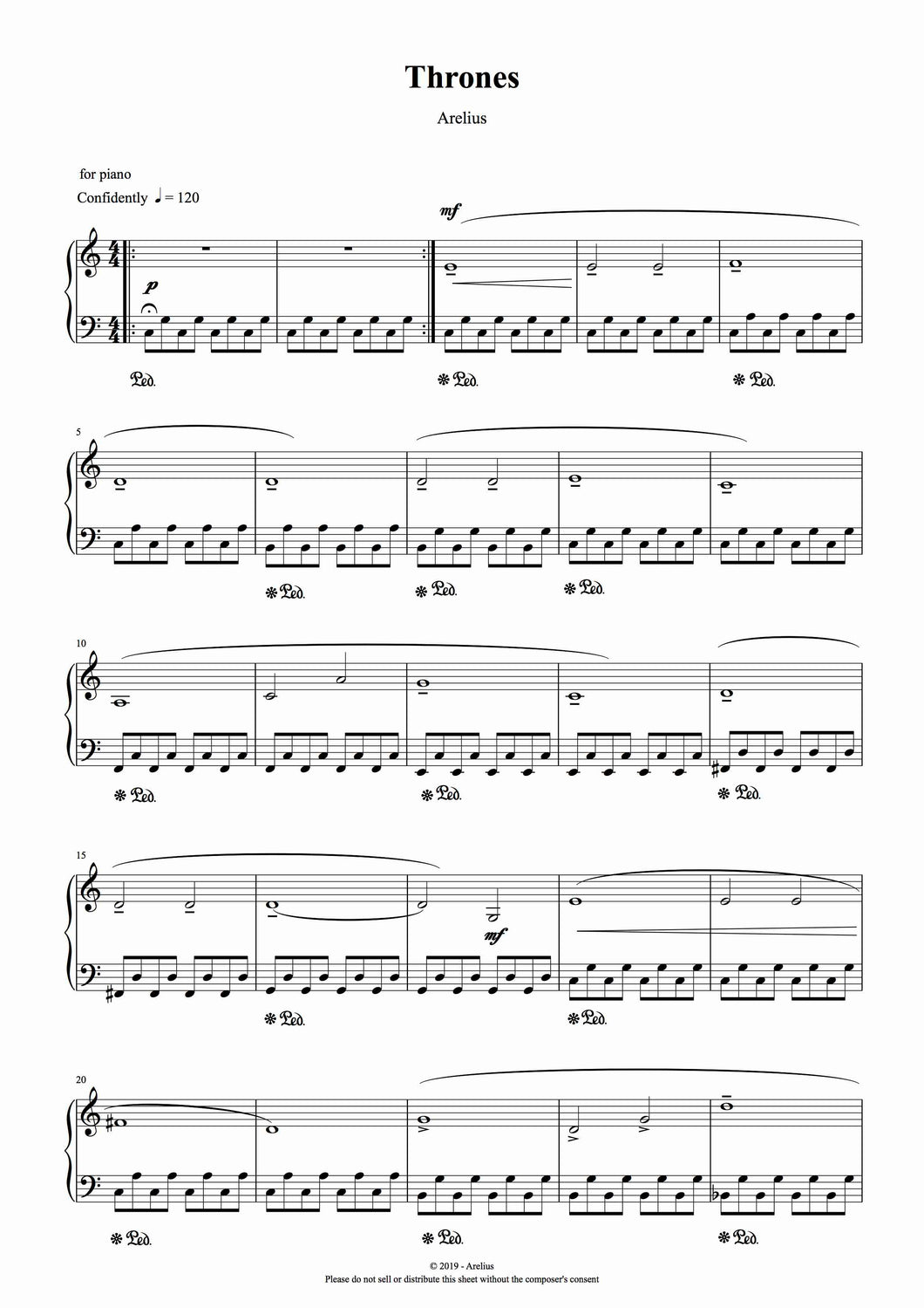 Thrones - Arelius Piano Solo Sheet Music