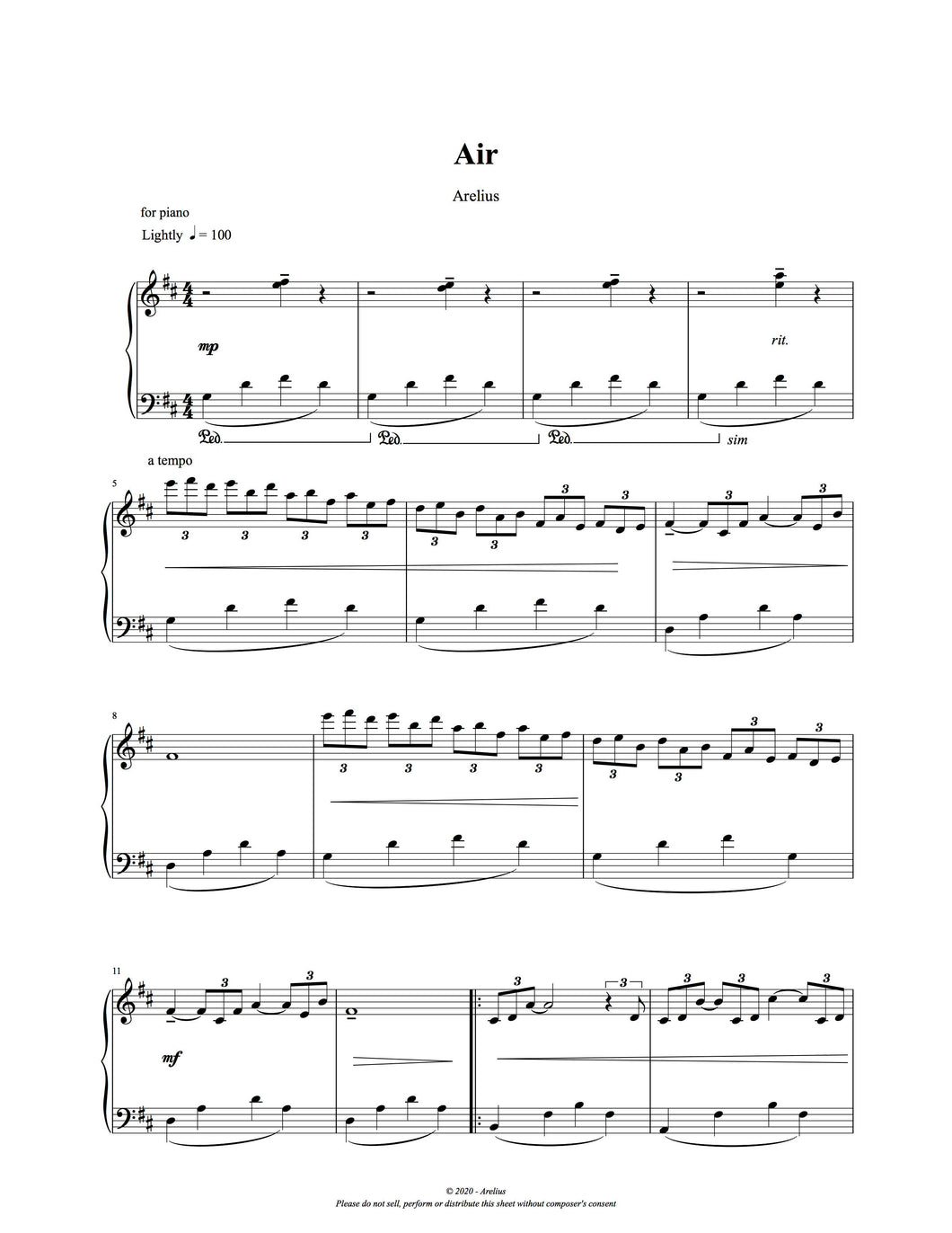 Air - Piano Solo Sheet Music by Arelius