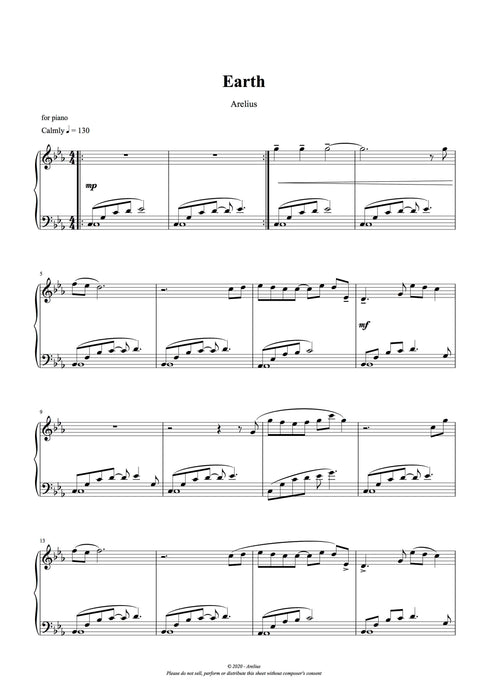 Earth - Piano Solo Sheet Music by Arelius