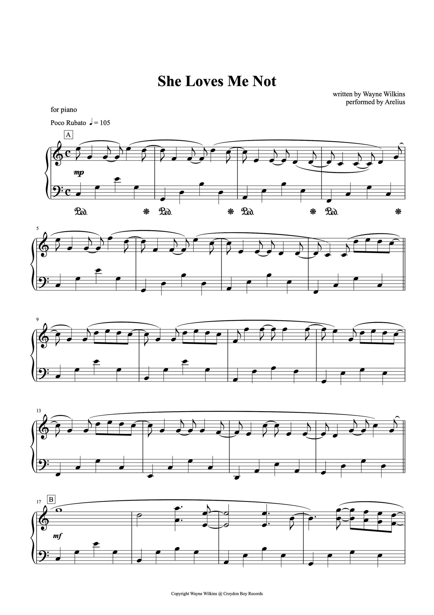 She Loves Me Not - Piano Solo by Arelius
