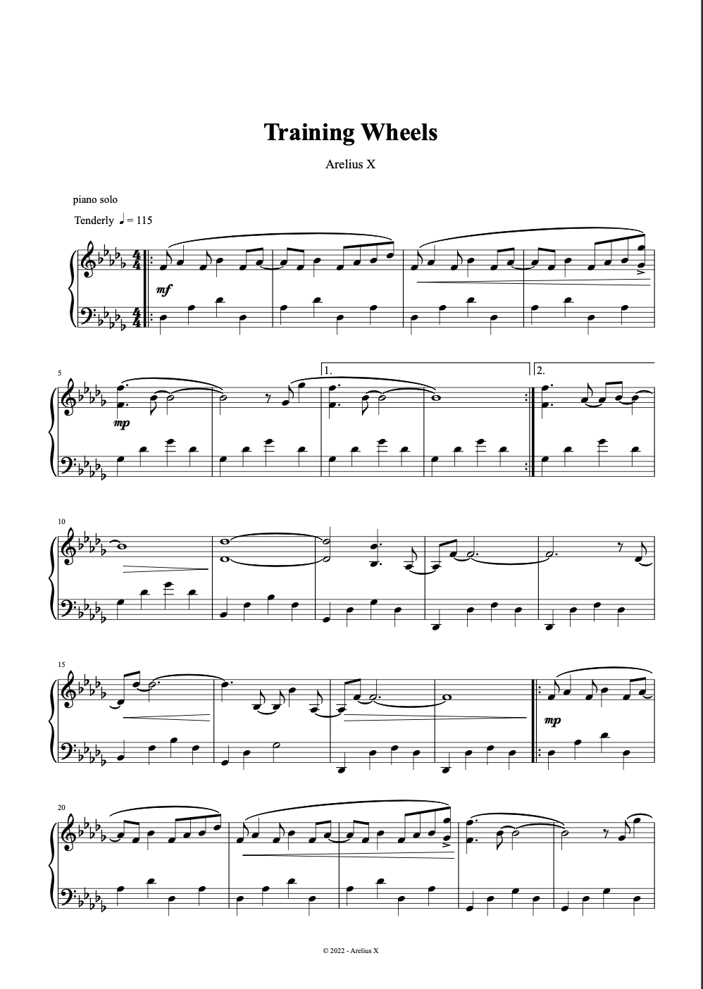 Training Wheels - Arelius piano solo