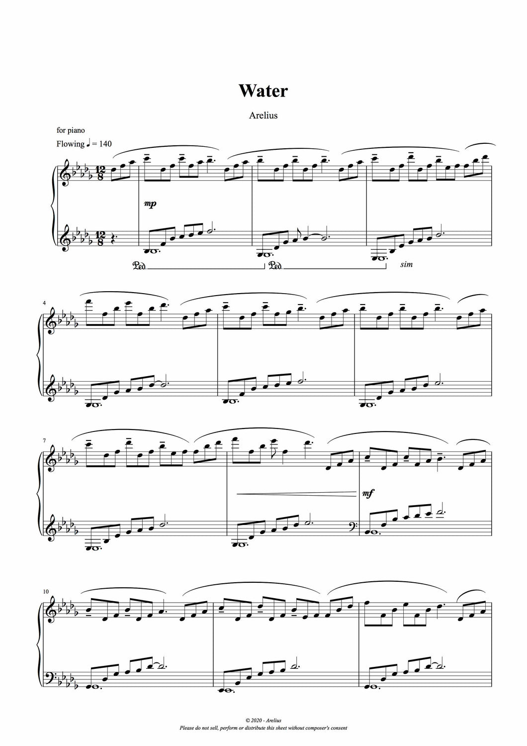 Water - Piano Solo Sheet Music by Arelius